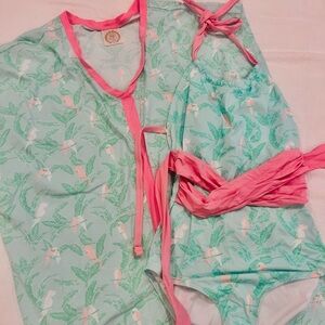 The Beaufort Bonnet Company Mint and Pink Swim suit and matching Coverup